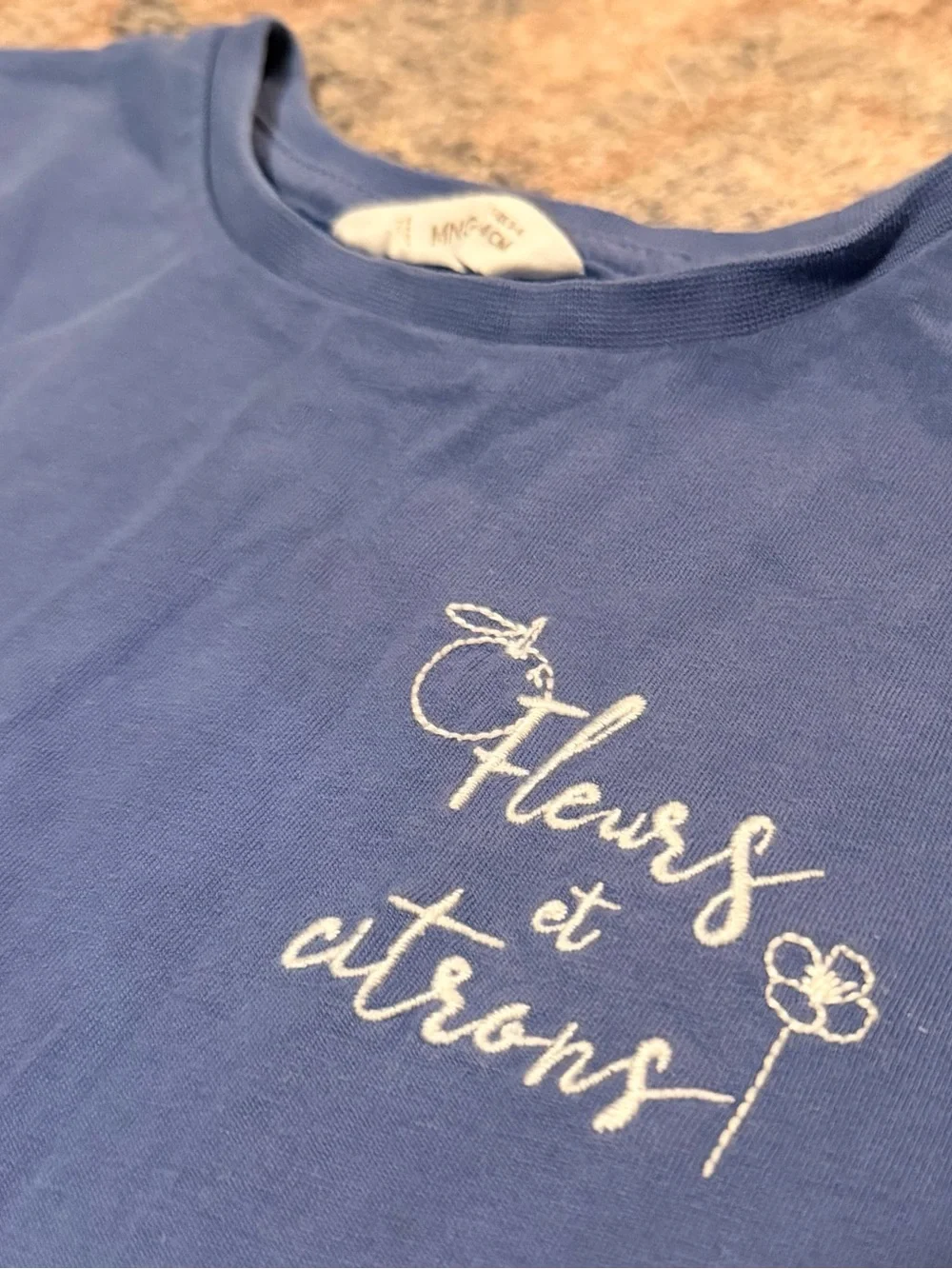 Mango Blue Short Sleeve Tee with Eyelet Hem 3-4 years old